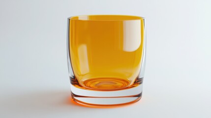 Classic orange juice glass with a smooth rim, vibrant color against a clean white backdrop, inviting and refreshing visual appeal