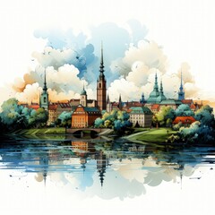 Obraz premium A Vibrant and Minimalistic Illustration of Warsaw Cityscape