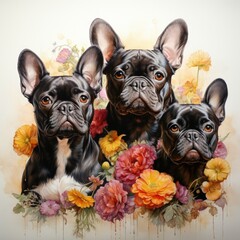Obraz premium Vibrant Watercolor Painting of Cheerful French Bulldogs
