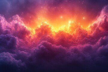 Fototapeta premium A vibrant sunset illuminating clouds in a dramatic sky, evoking a sense of wonder and tranquility.