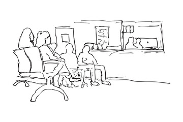 Sketch of People Sitting in a Waiting Room, simple vector illustration