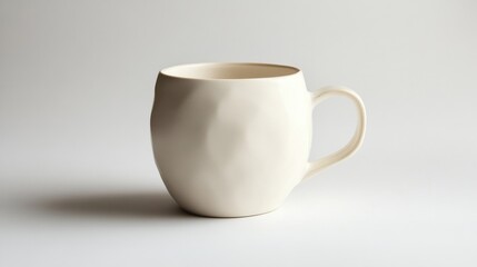 Fototapeta premium Elegant Cream Colored Ceramic Mug Textured Design Modern Kitchenware Studio Shot
