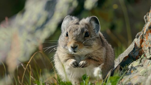 Curious pika in alpine meadow habitat AI