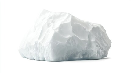 A large, irregularly shaped piece of ice with a smooth surface, reflecting light, set against a plain background.