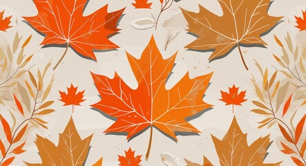 Abstract orange and beige maple leaf silhouettes