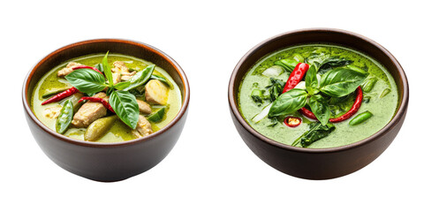 Delicious Thai green curry with chicken and fresh herbs, showcasing vibrant colors and spices