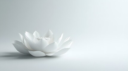 A single white lotus flower on a white background