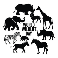 World Wildlife  day animals silhouette vector art design with white background