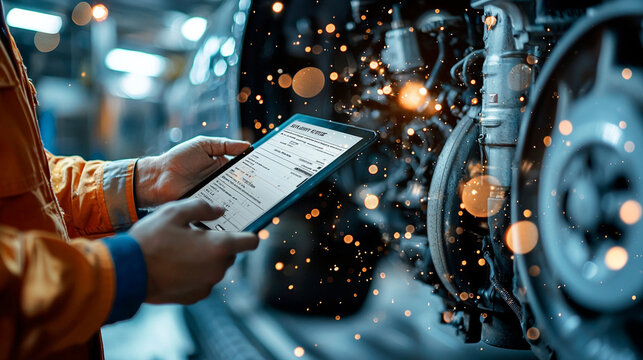 Ai-generated car service and maintenance check auto workshop digital inspection industrial setting mechanic's viewpoint