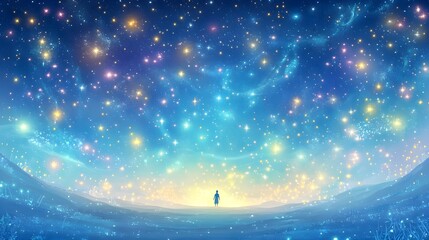Naklejka premium magical starry night landscape, girl silhouette - surrealism