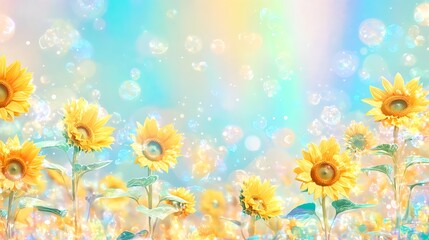 magical sunflowers & bubbles background - pastel color palettes