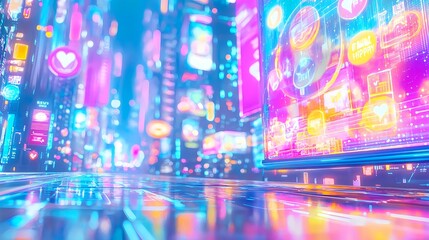 Obraz premium neon cityscape: futuristic digital art - cyberpunk aesthetic
