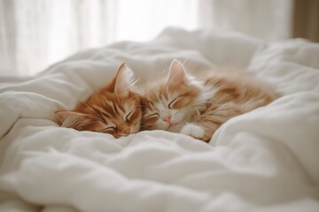 Young Female with Adorable Feline companion Resting on Bed, Cozy and Peaceful Home Environment