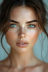 Naklejka premium Portrait of a Young Woman with Smooth Skin and Freckles
