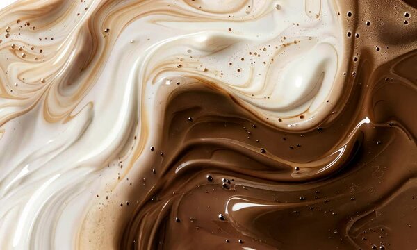 Swirling chocolate and vanilla cream pattern with bubbles