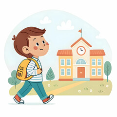 cute boy going to school cartoon vector icon