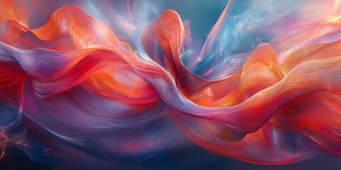 Obraz premium Abstract swirling fabric art; vibrant orange, blue hues; dark background; website design