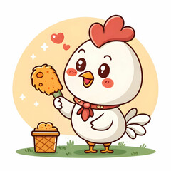 Naklejka premium cute chicken holding fried chicken cartoon vector