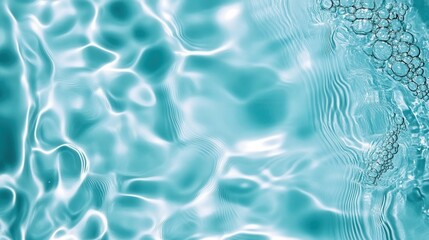 Naklejka premium Turquoise water surface with bubbles and reflections.