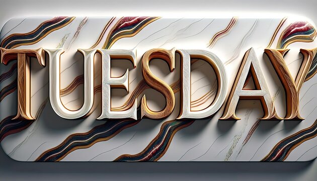 Hyper-Realistic 3D Marble Design of the Word 'Tuesday'