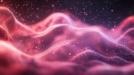 Obraz premium Abstract waves of pink and purple light create a dreamy, ethereal atmosphere filled with shimmering particles.