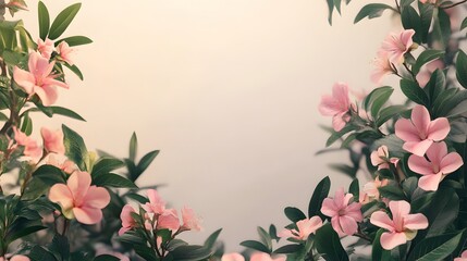 Naklejka premium Delicate Pink Flowers Frame Soft Background