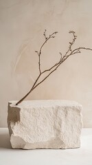 Minimalist Stone Display with a Dried Branch