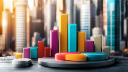 Colorful Pie Chart and Bar Graph on Black Background with Copy Space for Text or Design