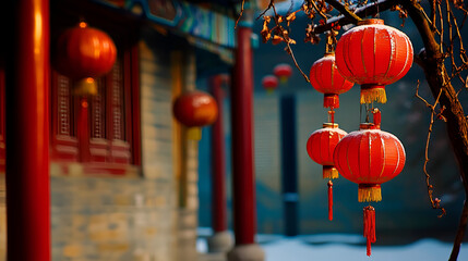 New Year  Spring Festival  Lanterns  Red Decorations  Traditional Chinese Culture	Red 