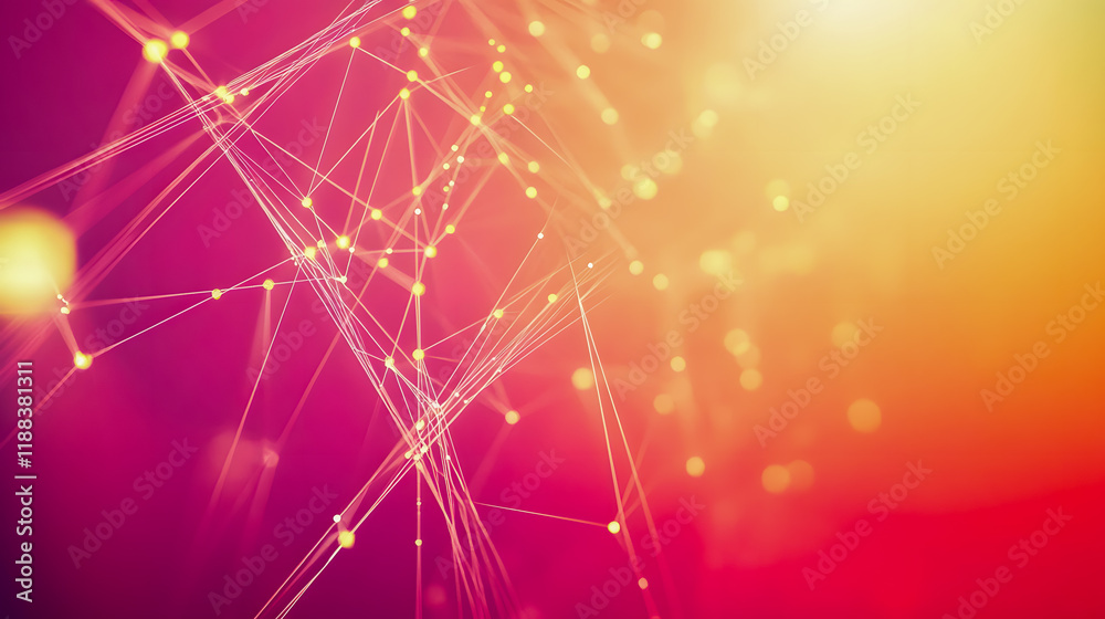 Poster abstract colorful background with luminous points and glowing lines, creating a web of connections i