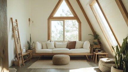 A-frame tiny home featuring wood accents and minimalist