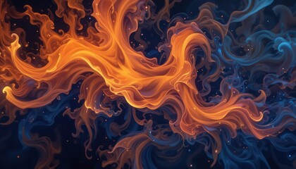 Abstract Fire and Smoke Swirling in a Dark Background