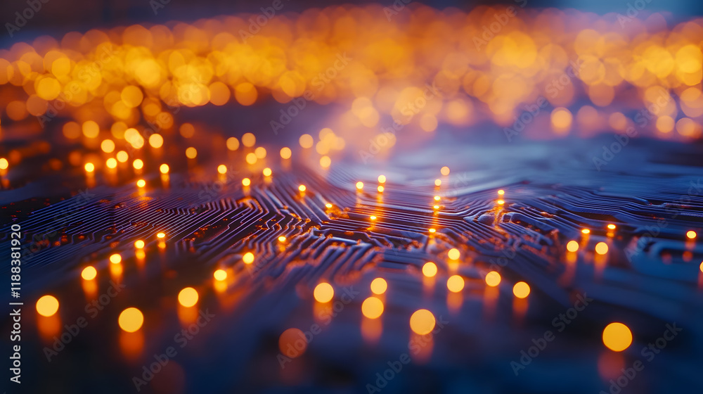 Poster abstract circuit board image with glowing lights creating a captivating technological background sui