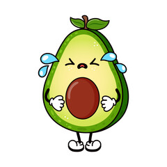 Cute crying sad Avocado character. Vector hand drawn Avocado character. Isolated white background