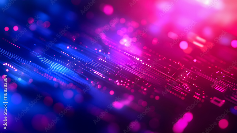 Poster abstract colorful background with glowing lines and dots representing technology, digital communicat