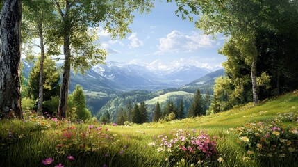 Serene Outdoor Scene with Tall Trees and Lush Greenery in Nature