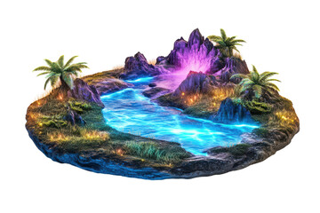 Imaginative Alien Planet Featuring Glowing Rivers and Vibrant Bioluminescent Flora