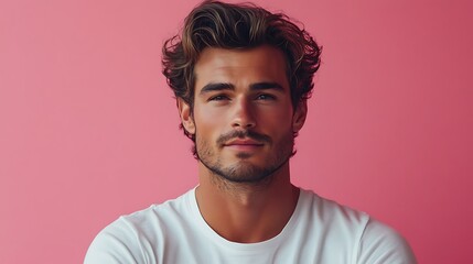 Fototapeta premium Portrait of a confident young man studio setting photography casual environment