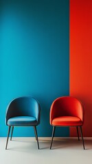 Obraz premium Vibrant Blue and Red Chairs - Modern Interior Design