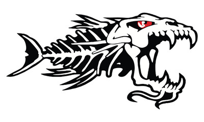 Fish Horror Skeleton Skull with Red Eye Darkness of the Deep Bone Appetit T-shirts and Wall Decal Workout Athletic Gym Muscle Logo Fitness Beast Barbell Bodybuilding Healthy Wall Sticker for Gym Decor