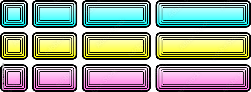 Aufkleber Buttons with gradient, square and rectangular shapes collection, interesting navigation panel for website with shiny backgrounds,