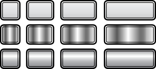 Buttons silver gray, square and rectangular shapes collection, interesting navigation panel for website with shiny metallic buttons.