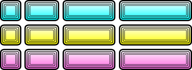 Buttons with gradient, square and rectangular shapes collection, interesting navigation panel for website with shiny backgrounds,