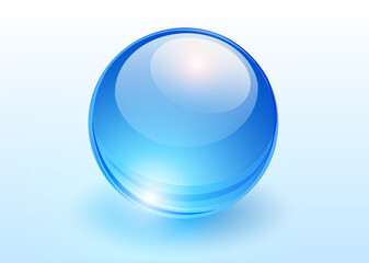 Glass blue ball, 3D shiny sphere background.