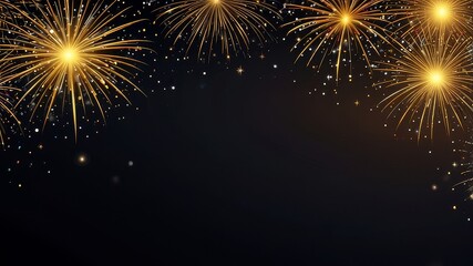 Naklejka premium Firework border background, gold fireworks frame with stars and sparkles, firework banner
