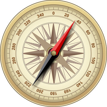 Compass with windrose isolated, retro design.