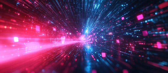 Fototapeta premium Mesmerizing abstract explosion of vibrant colorful glowing lights and particles in dynamic high speed motion creating a futuristic ethereal and visually captivating digital artwork