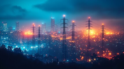 Obraz premium Urban firestorm cityscape night lights skyline industrial environment