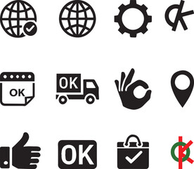 internet, world , ok, verify, setting ,location icon set