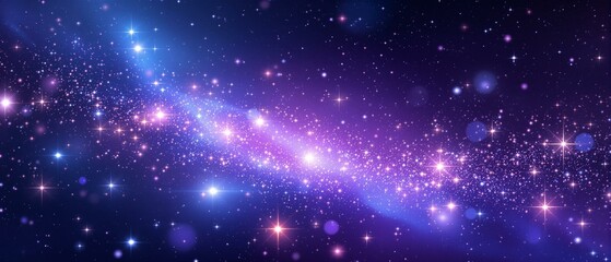 Obraz premium Sparkling lights glittering in ethereal blues purples. Sparkling magical galaxy background.